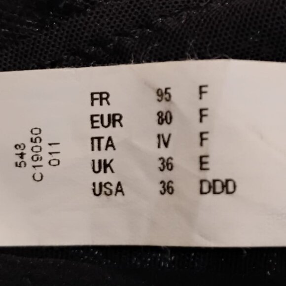 NWOT Chantelle Bra, 36 F, 36 DDD, Black - Picture 6 of 8